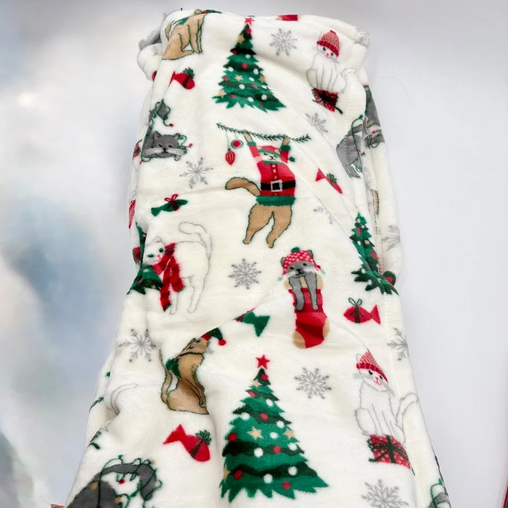 Let‎ It Snow Velvet Plush Throw Blanket 60x70 Christmas Cats Holiday Decor